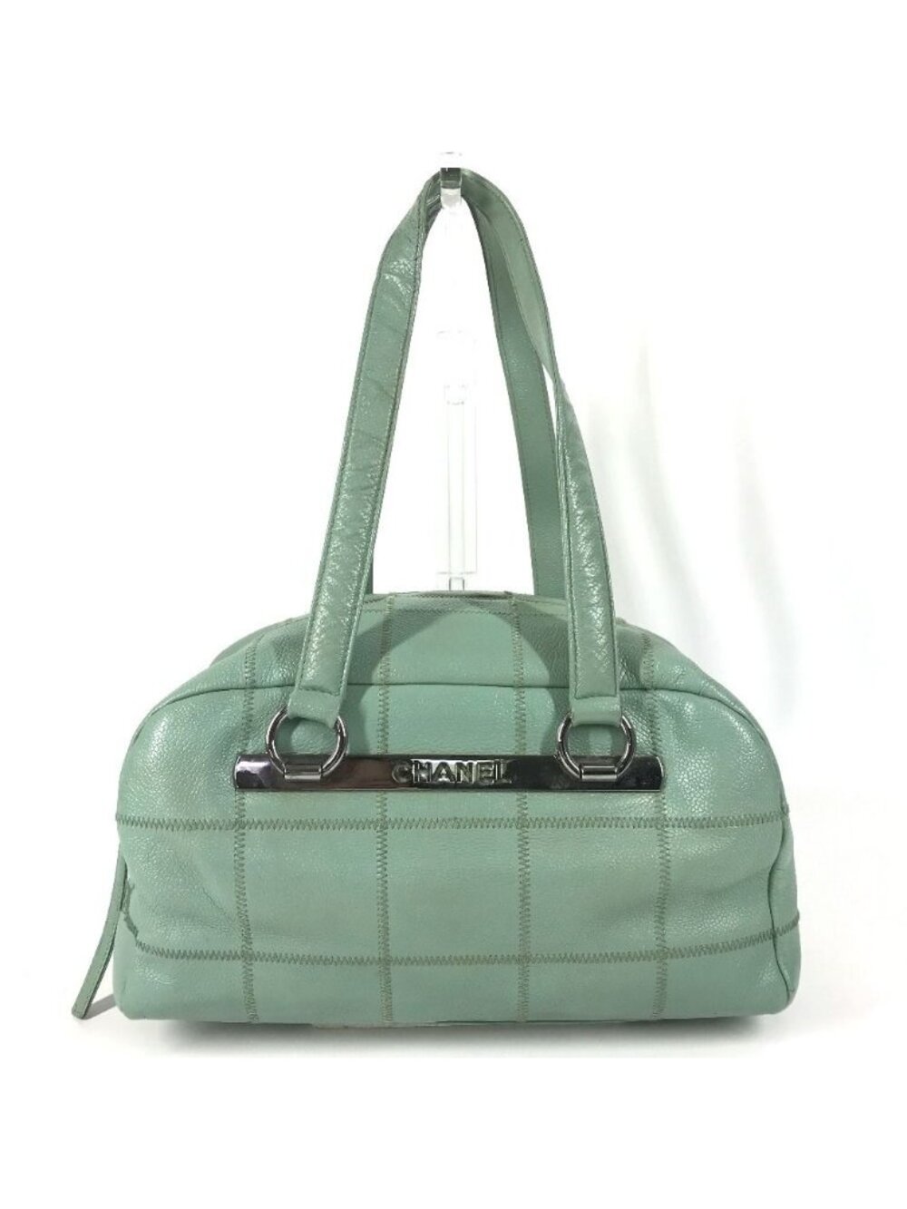 Chanel Shoulder Bag CC Logo Choco Bar Caviar Leather Blue